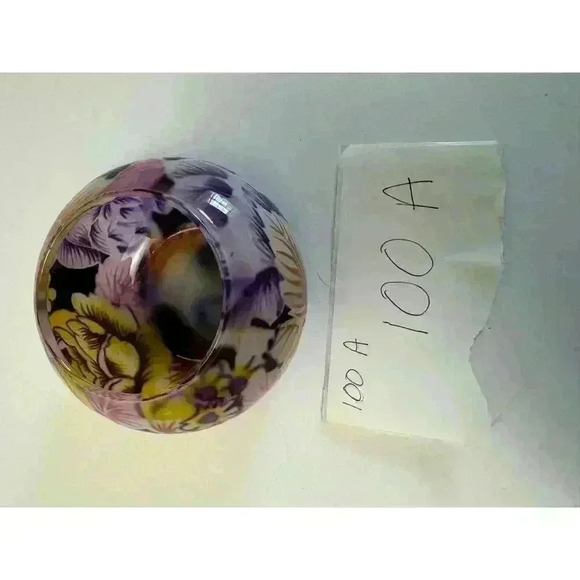 Glass Floral Design Art Glass Votive Candle Holder Purple Yellow Vivid Florals - Picture 8 of 8